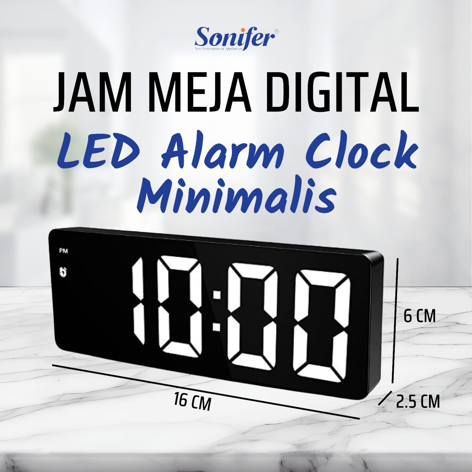 Sonifer Jam Meja Digital Alarm LED Clock Minimalis dengan Sensor Suara/Sentuh