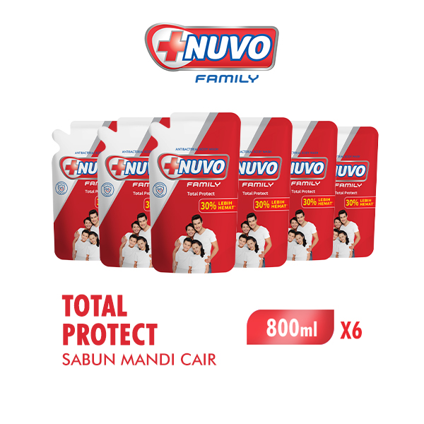 Paket isi 6 NUVO Sabun Cair Total Protect Refill Pouch 800ml