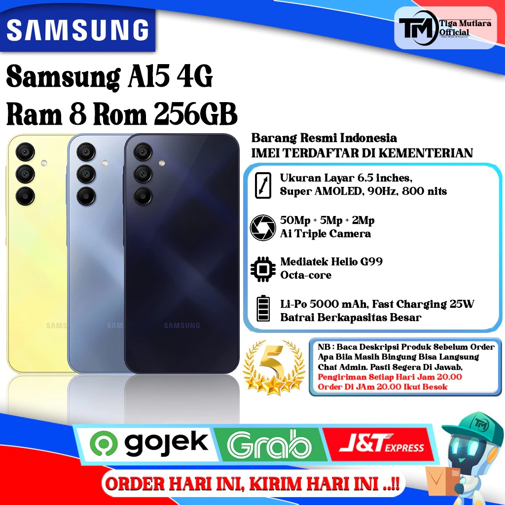 Samsung A15 4G Ram 8 Rom 256GB Harga 2,325,000 rupiah*Gratis Ongkir
