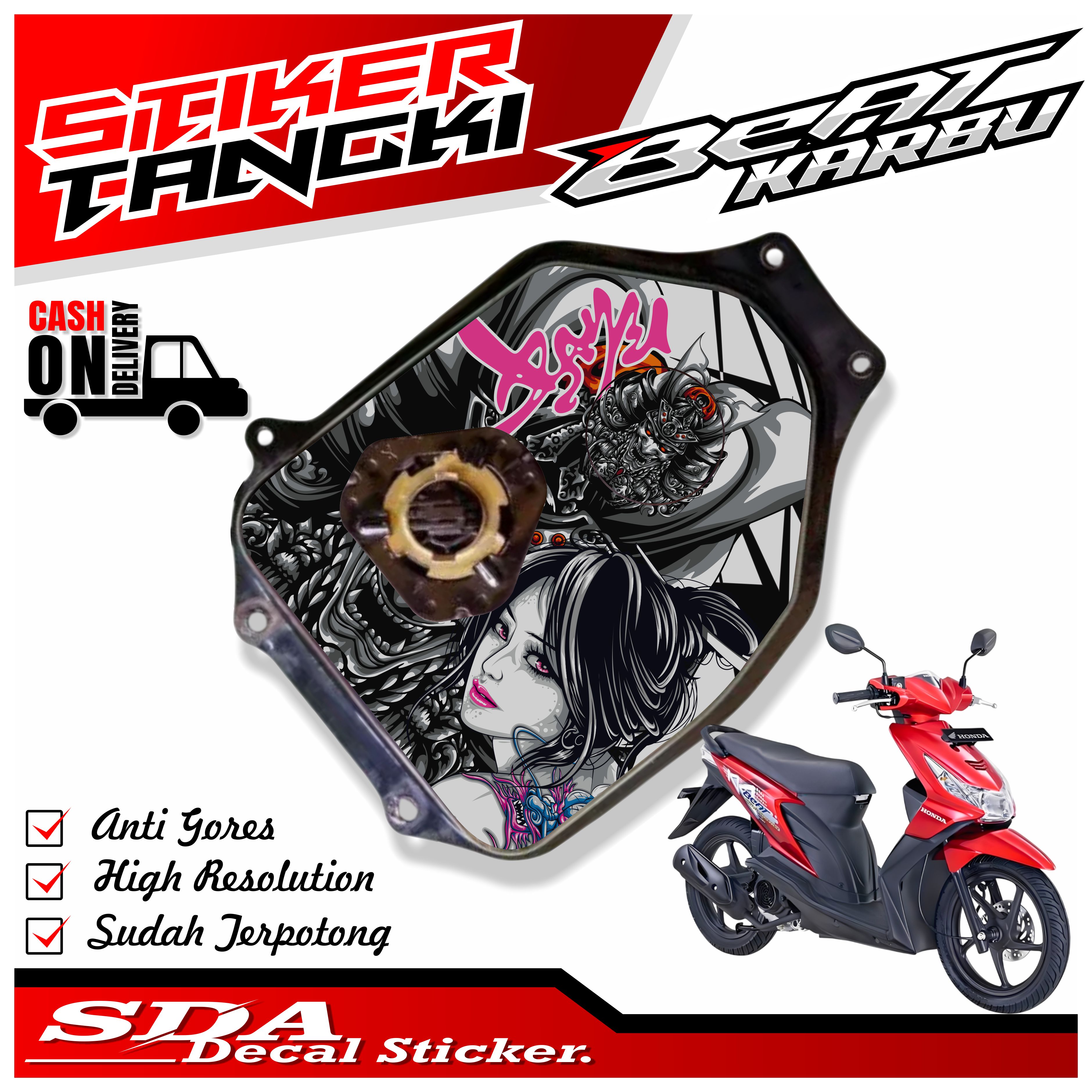 (Cod) Honda Beat Carburetor Premium Gasoline Tank Sticker Anti-Fade Beat Motorcycle Carburetor Tank Sticker. Harga 24,000 rupiah*Gratis Ongkir