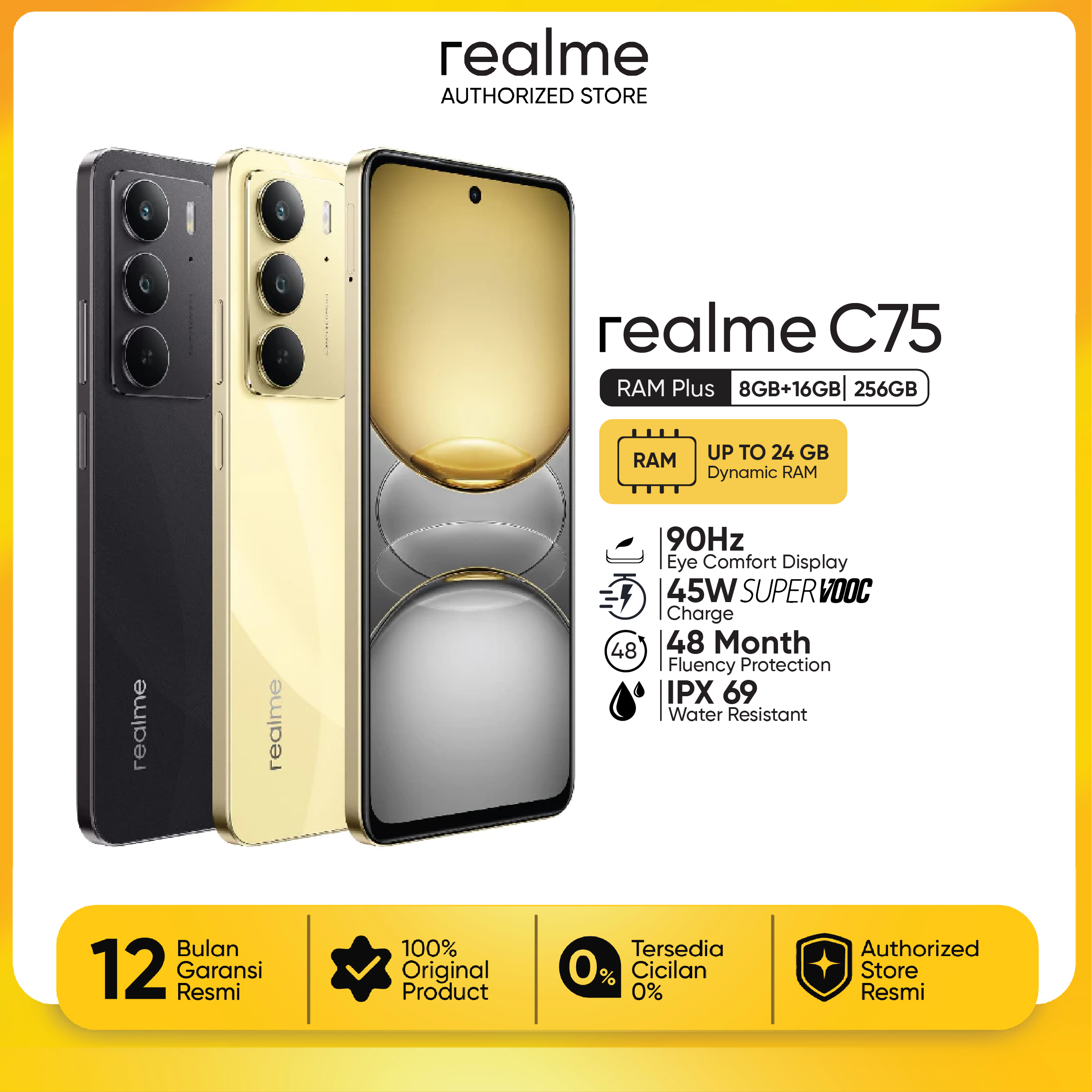 realme C75 8GB+16GB*|256GB | NFC| IP66/68/69 Dust & Water Resistance| Military Grade Shock Resistance | 6000mAh Massive Battery Giá 2,672,010 Đồng*Miễn phí vận chuyển