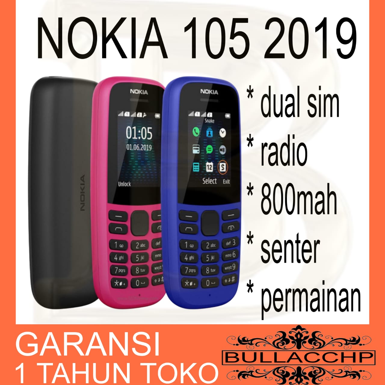 HP NOKIA 105 2019 (BARU) [GARANSI 1 TAHUN] - HP Jadul Dual SIM, Radio, Senter, Baterai Awet MURAH Harga 110,900 rupiah*Gratis Ongkir