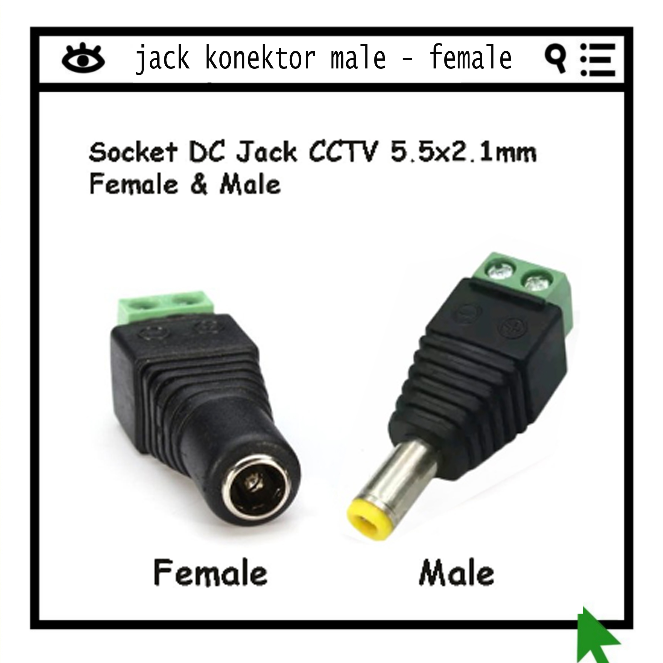 jack dc female konektor cctv led jack konektor ukuran 5,5 x 2,1 mm Harga 1,000 rupiah*Gratis Ongkir