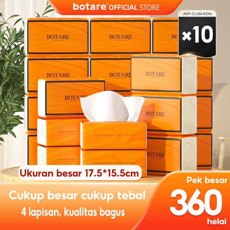 【10 Pcs】Botare Air-Cushion Wettable Facial Tissue Safe and Hygienic Toilet Tissue Safe and Hygienic Household Cleaning Tissue Dining Tissue Hand Tissue Hanging Tissue Deluxe Soft 4 Layers 360 Strands Harga 58,999 rupiah*Gratis Ongkir