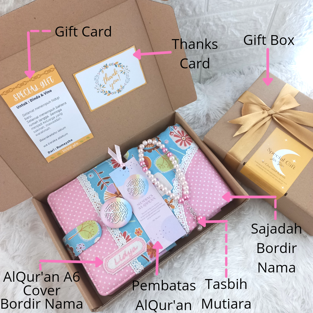 PAKET HAMPERS B Hampers Premium Alquran Kecil A6 dan Sajadah Custom Nama Al-Qur'an mushaf cocok untuk…