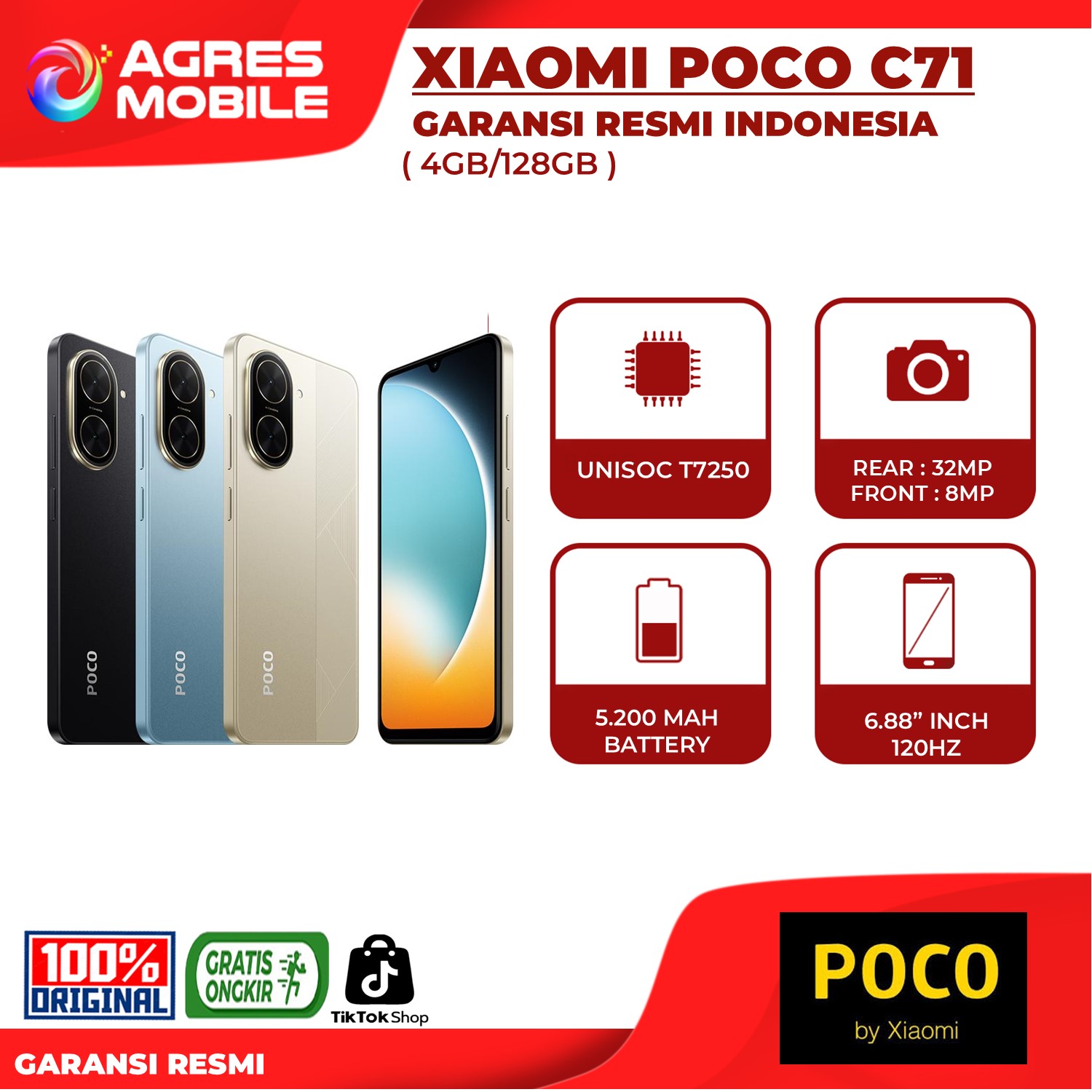 Xiaomi Poco C71 4GB/128GB official warranty Indonesia Giá 1,195,000 Đồng*Miễn phí vận chuyển