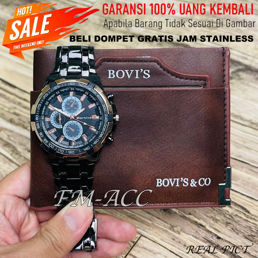 [Saving Package] Men's Wallet Made of Premium Synthetic Material, Smooth, Free Men's Watch, Stenlis, A…