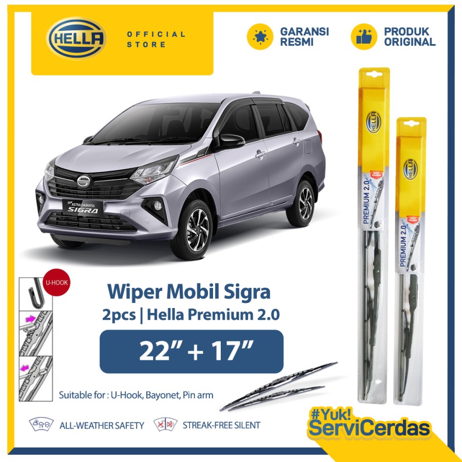 Wiper Mobil DAIHATSU Sigra 22" + 17" (2pcs) - HELLA Premium 2.0 - Thương hiệu Hella Giá 88,320 Đồng*Miễn phí vận chuyển