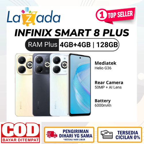 Infinix Smart 8 Plus (4/128) Helio G36 warranty Harga 1,081,280 rupiah*Gratis Ongkir