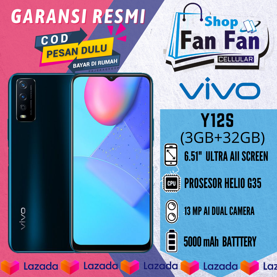 Vivo Y12s / y15s RAM 3/2GB Garansi Resmi Vivo - Ultra Fast Side Fingerprint - 5000mAh Battery