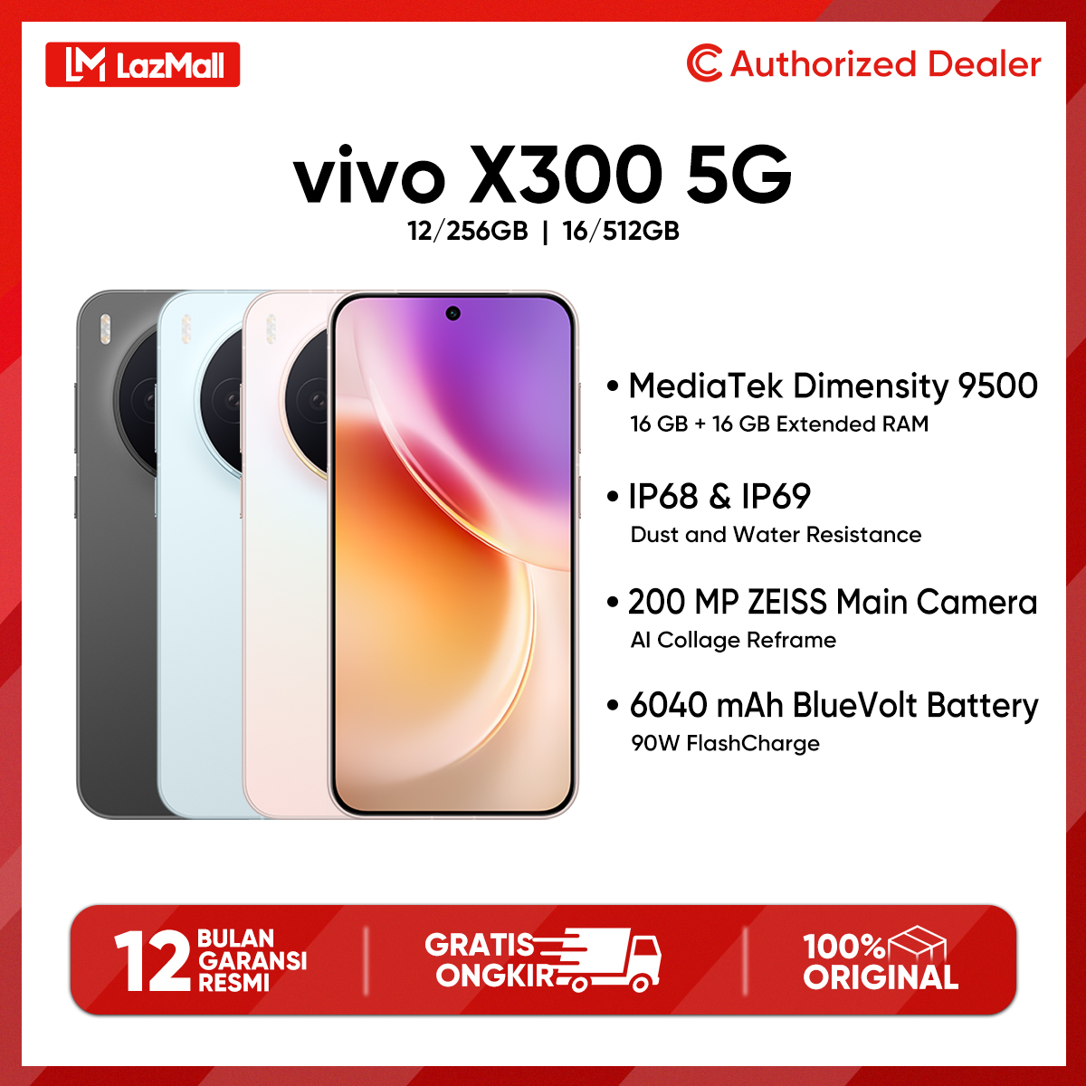 Vivo X300 5g (12/256Gb) (16/512Gb) 6040Mah Bluevolt B Bluevolt Battery, 90W Flashcharge, Official Warranty Harga  14,999,000 Ringgit*Penghantaran Percuma