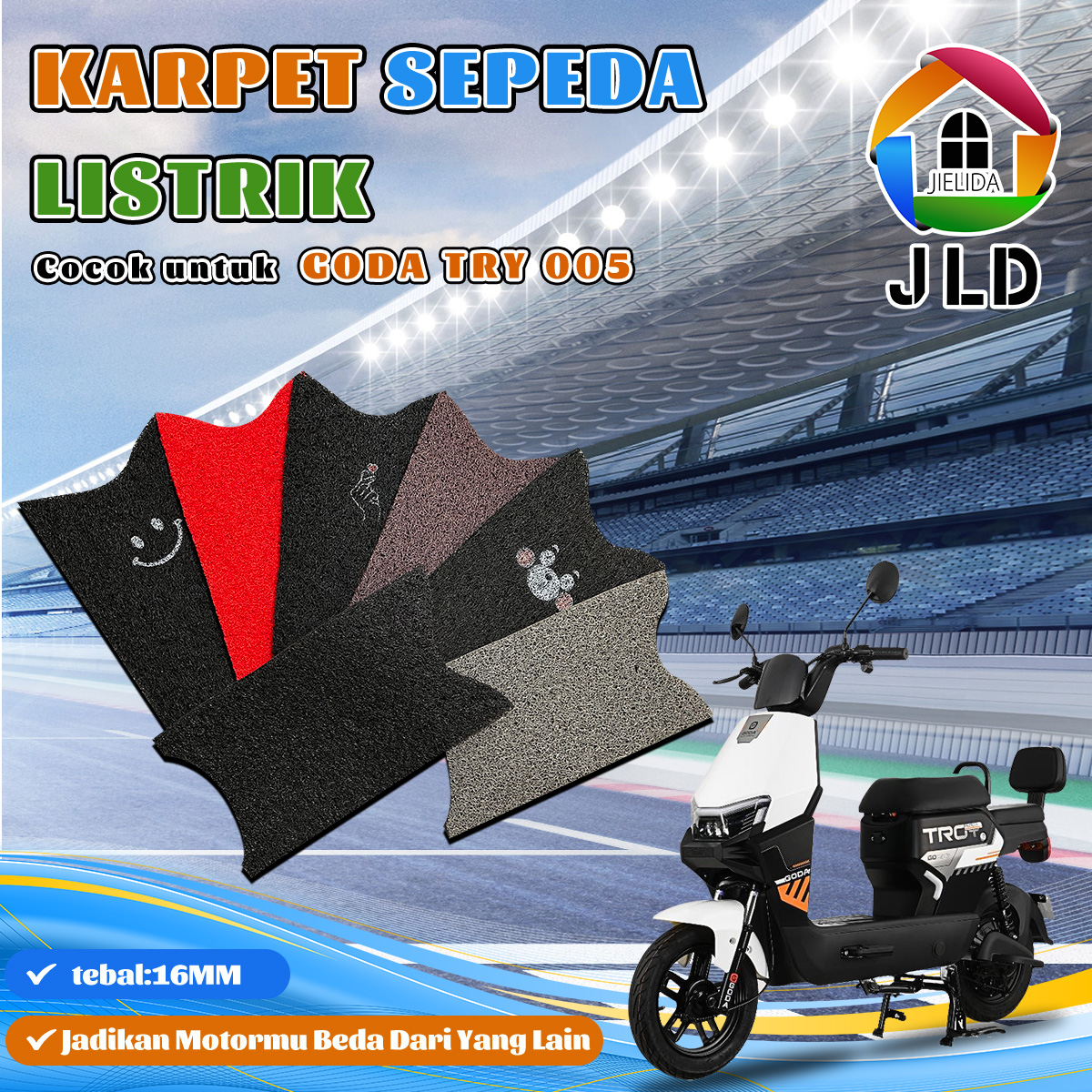 Jielida carpet PVC noodles vermicelli custom electric bike carpet Goda try 005 Harga 18,658 rupiah*Gratis Ongkir