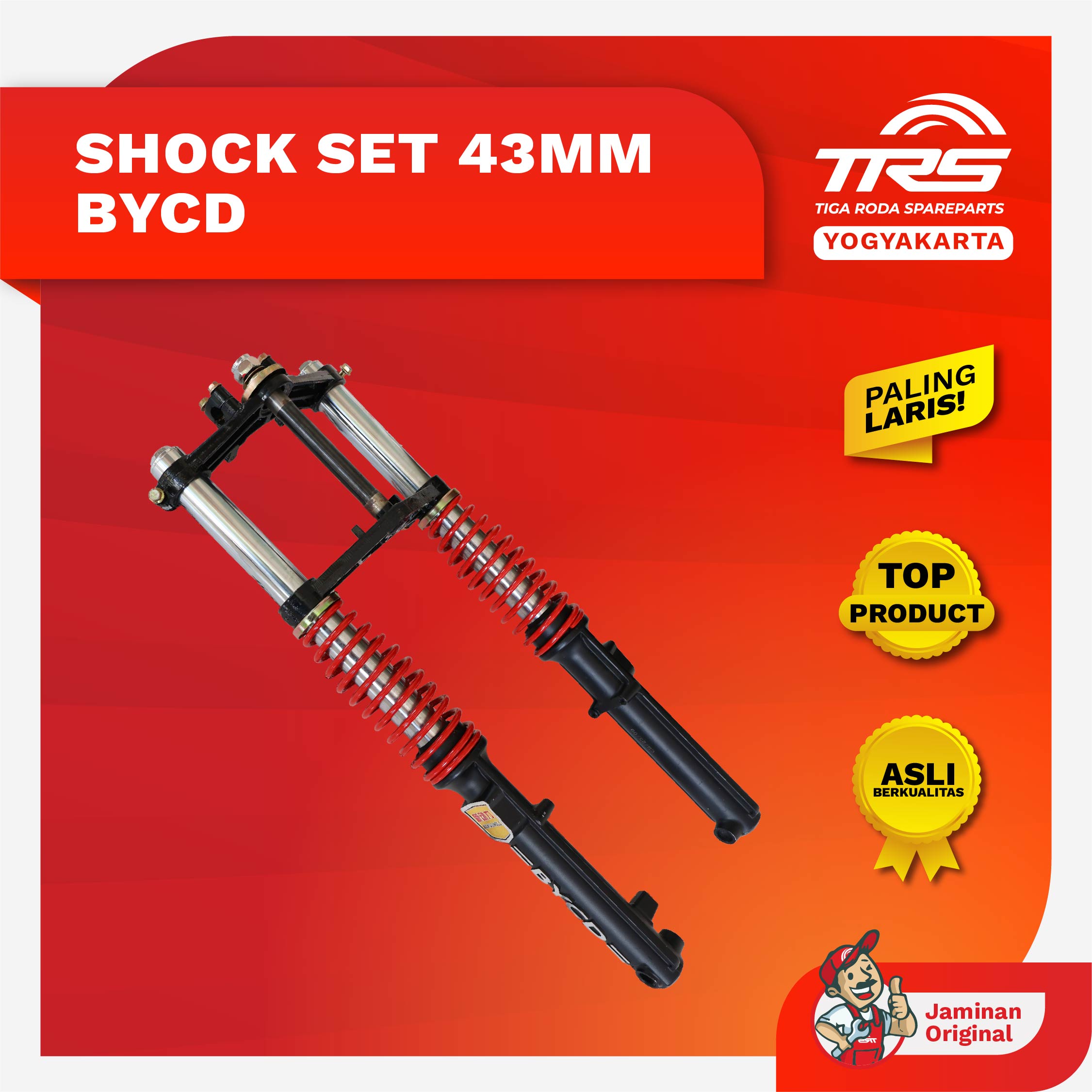 TRS shock bycd bycd full set fullset 43mm shockbreaker 43mm Viar Karya 150 200cc 2023 series pnp Viar Caesar Tossa Nozomi spare parts original TRS Jogja Harga 1,627,500 rupiah*Gratis Ongkir