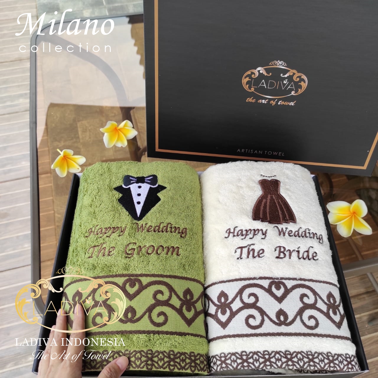 hadiah Cantik EXCLUSIVE BOX SET Handuk Premium Couple BORDIR Custom MILANO TENCEL Series + FREE Kartu…