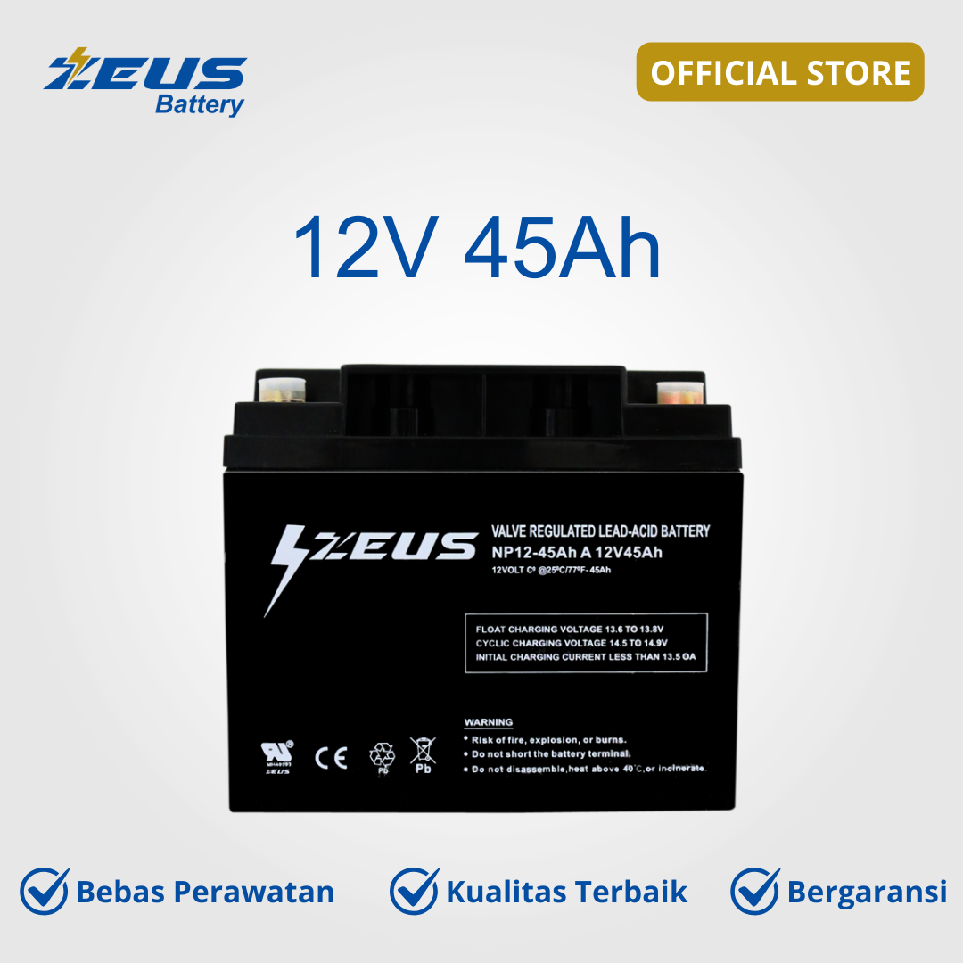 Aki Lampu Emergency, Industri, Alarm, Pompa Air 12V 45Ah Zeus Accu Harga 1,511,000 rupiah*Gratis Ongkir
