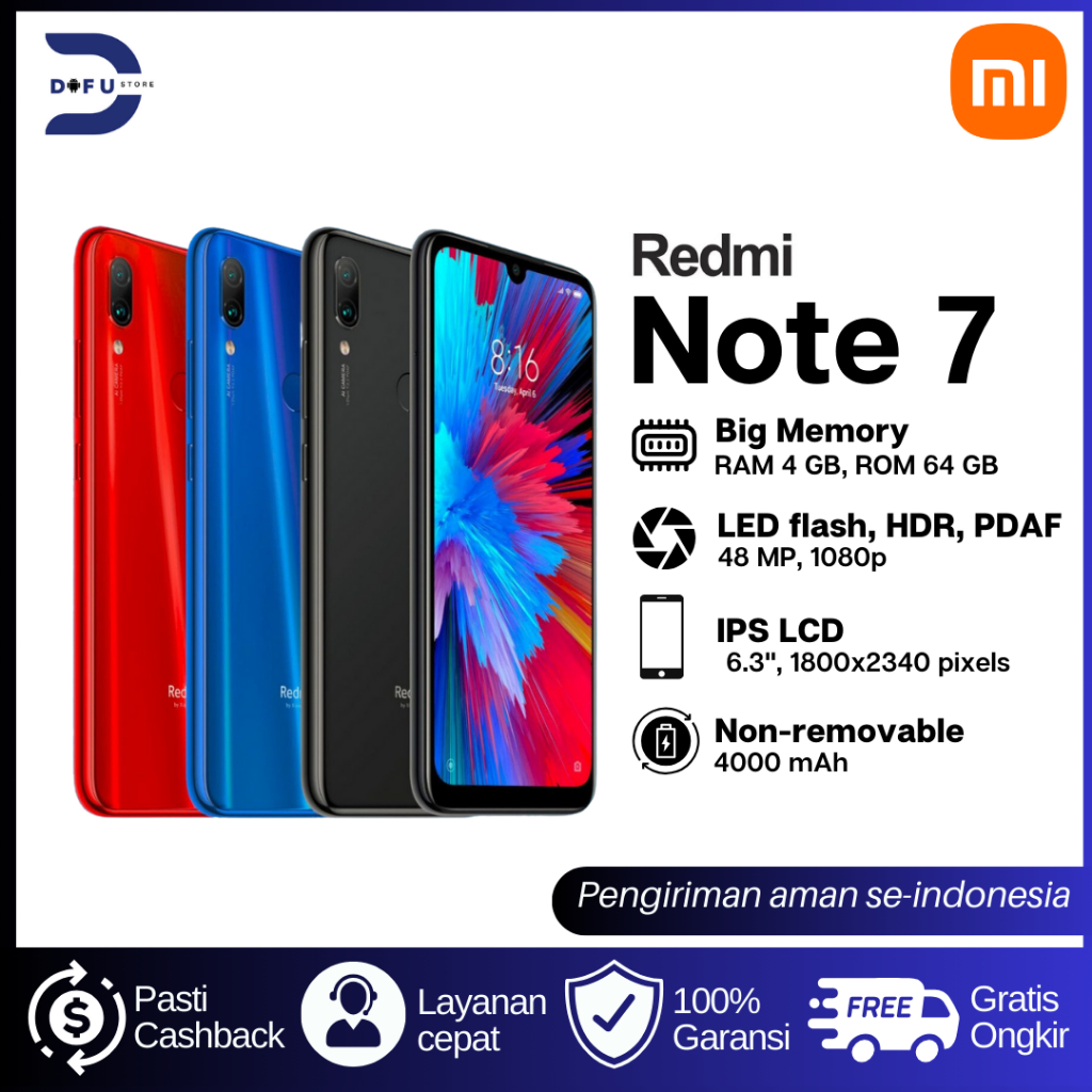 [PROMO] HP XIAOMI REDMI NOTE 7 PRO RAM 6/128GB 4000 mAh BERGARANSI Giá 959,000 Đồng*Miễn phí vận chuyển