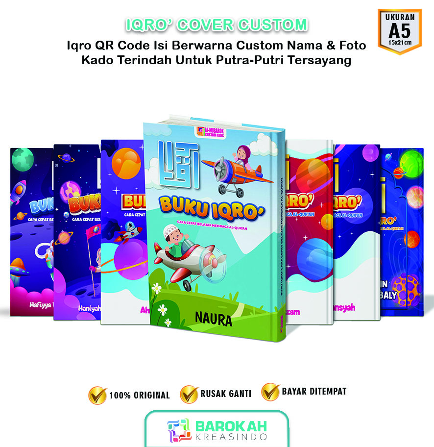 Iqro Ngaji Karakter Buku Iqra Custom Nama Anak dan Foto Ikrok Jilid 1 Sampai 6 Berwarna