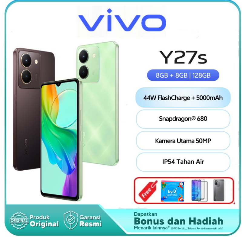 vivo Y27s (8/128) - 50MP Camera, 44WFlashCharge, Snapdragon 680, IP54 - Garansi Harga 1,537,600 rupiah*Gratis Ongkir