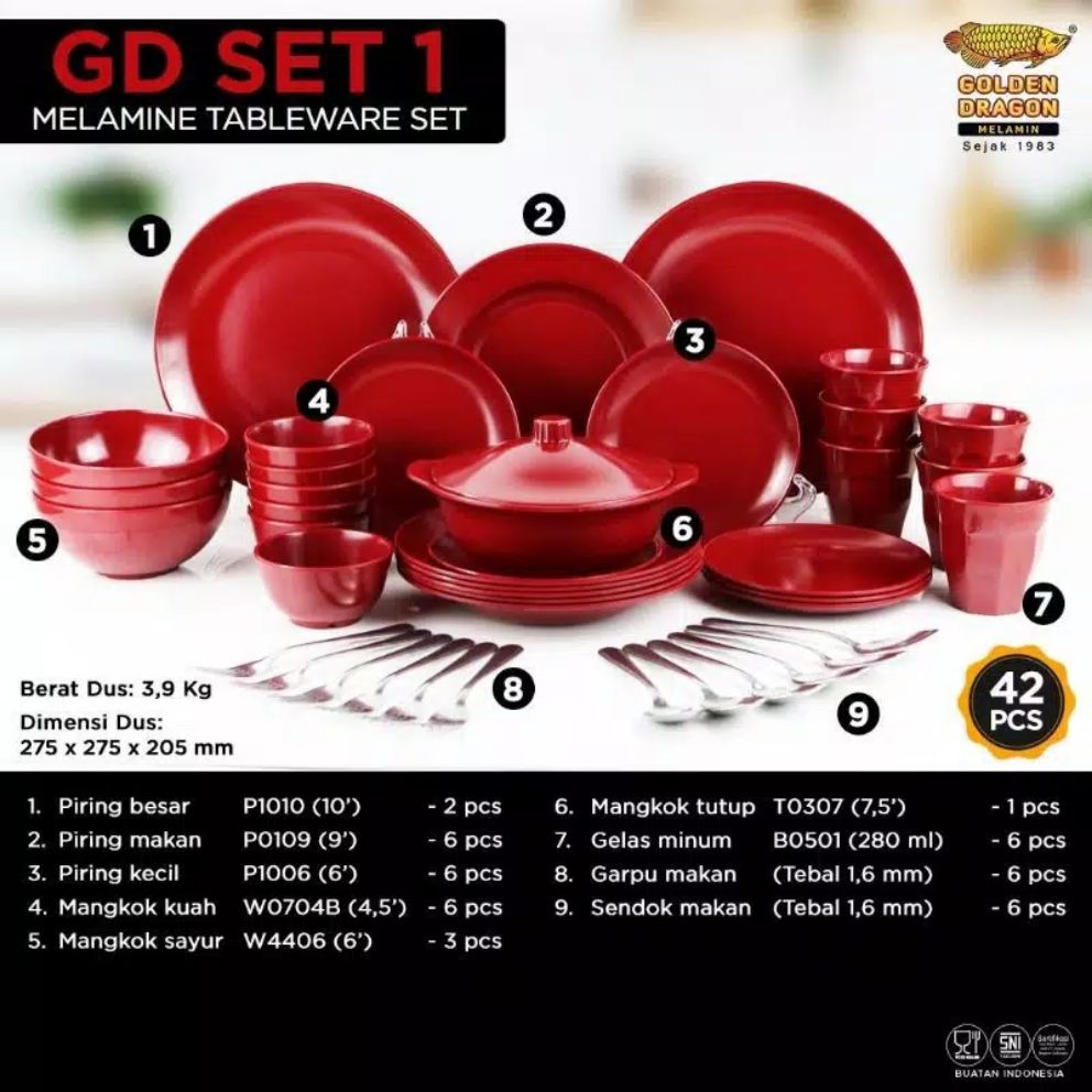 melamin set golden dragon polos 42 pcs