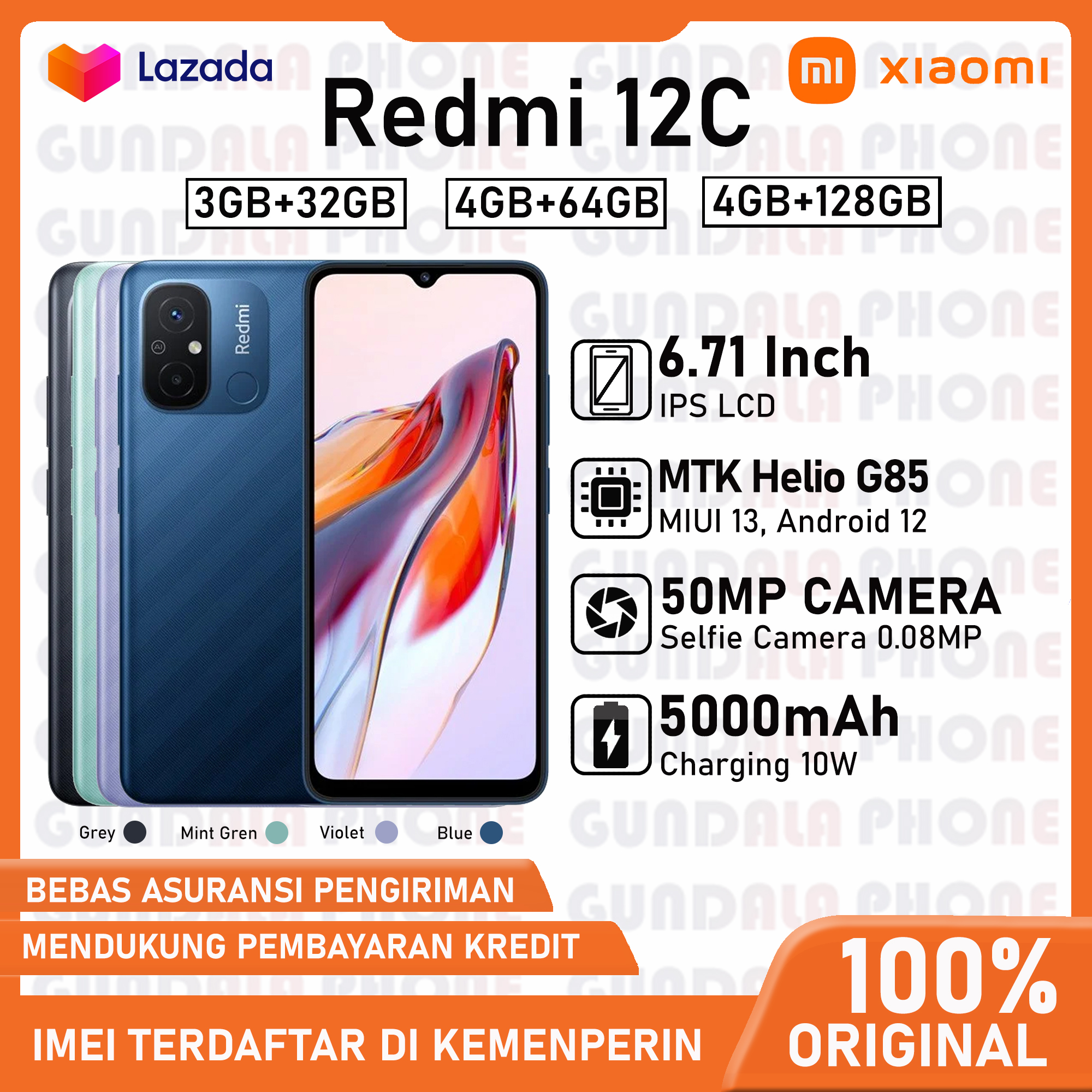  daftar harga dan spesifikasi hp android	 Xiaomi Redmi 12C Dual Camera 50Mp Garansi Resmi 	