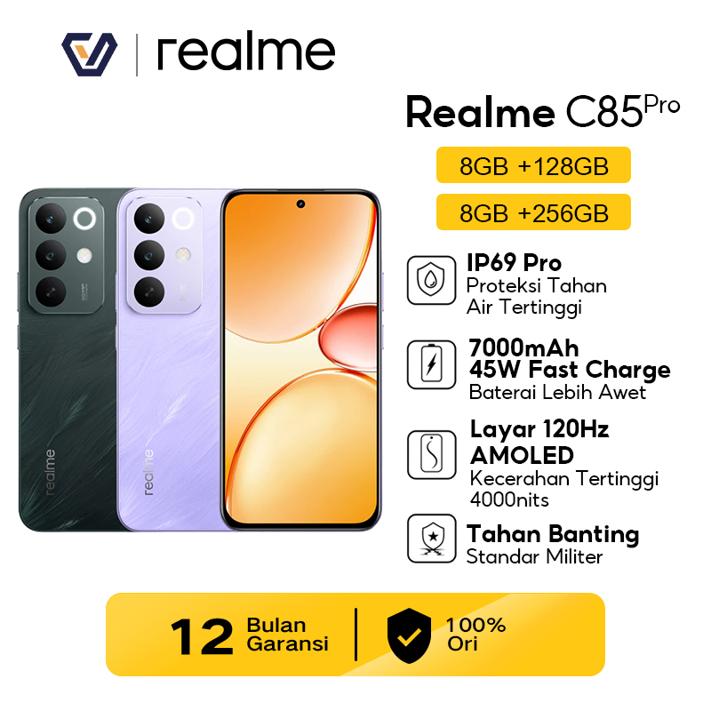 Official Realme C85 Pro 8+128Gb/8+256Gb 7000Mah Titan Battery | Ip69 Pro Water Resistance | 4000Nit Ultra Bright Amoled Display | Military-Grade Shock Resistance Harga  2,699,000 Ringgit*Penghantaran Percuma