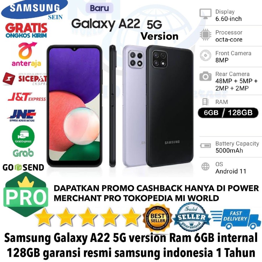 HP Samsung Galaxy A22 5G 6/128 GB Fullset - Free Bonus Harga 2,299,000 rupiah*Gratis Ongkir