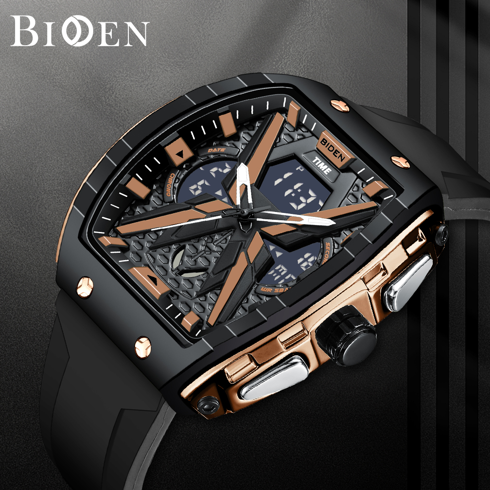 BIDEN Jam Tangan Pria Anti Air Original Digital&Analog Multifungsi Alarm Tali Silikon Jam Tangan Cowok Harga 205,000 rupiah*Gratis Ongkir