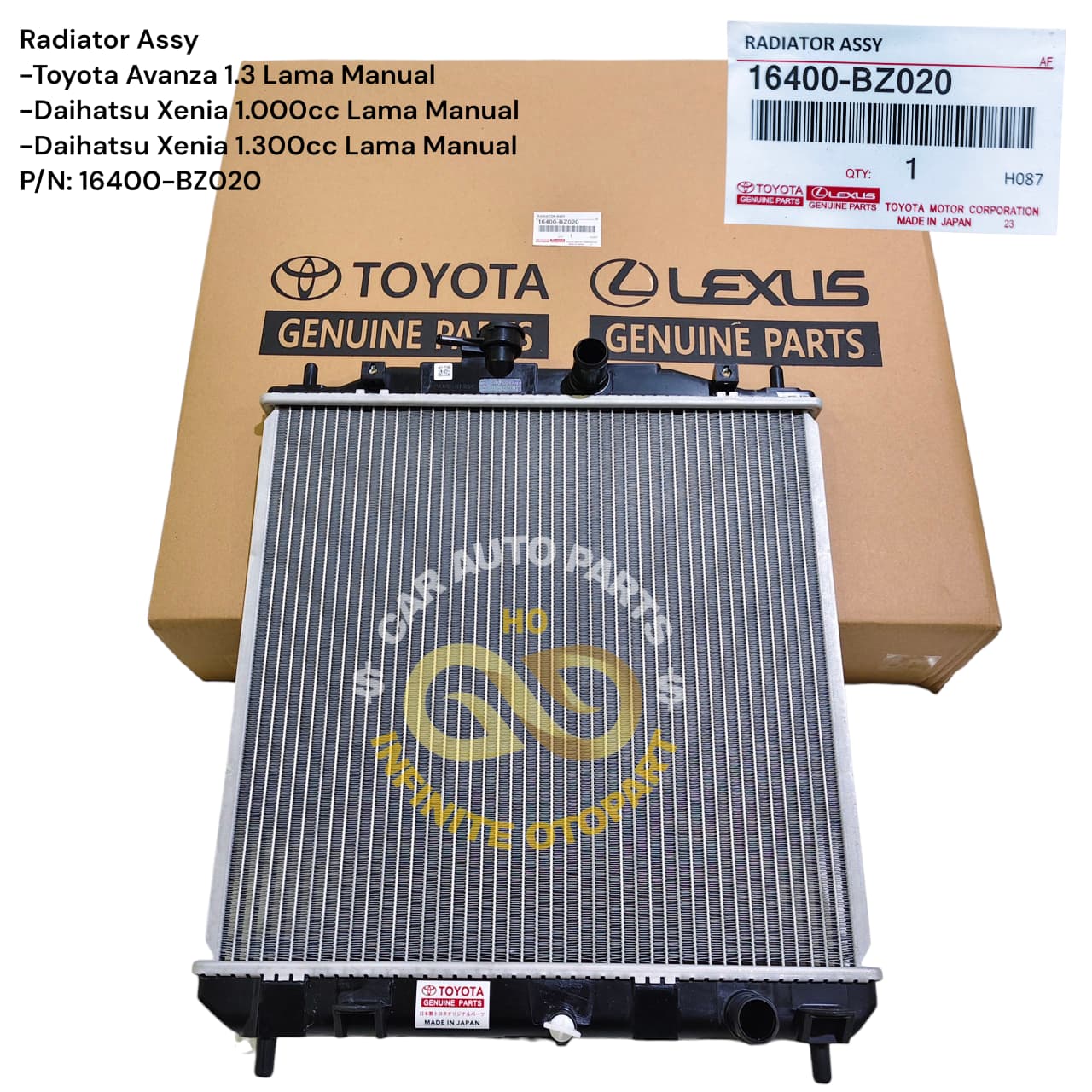 Radiator Assy Toyota Avanza 1.3 Xenia 1.3 Xenia 1.0 Lama Manual 16400-Bz020 Import Harga 606,000 rupiah*Gratis Ongkir
