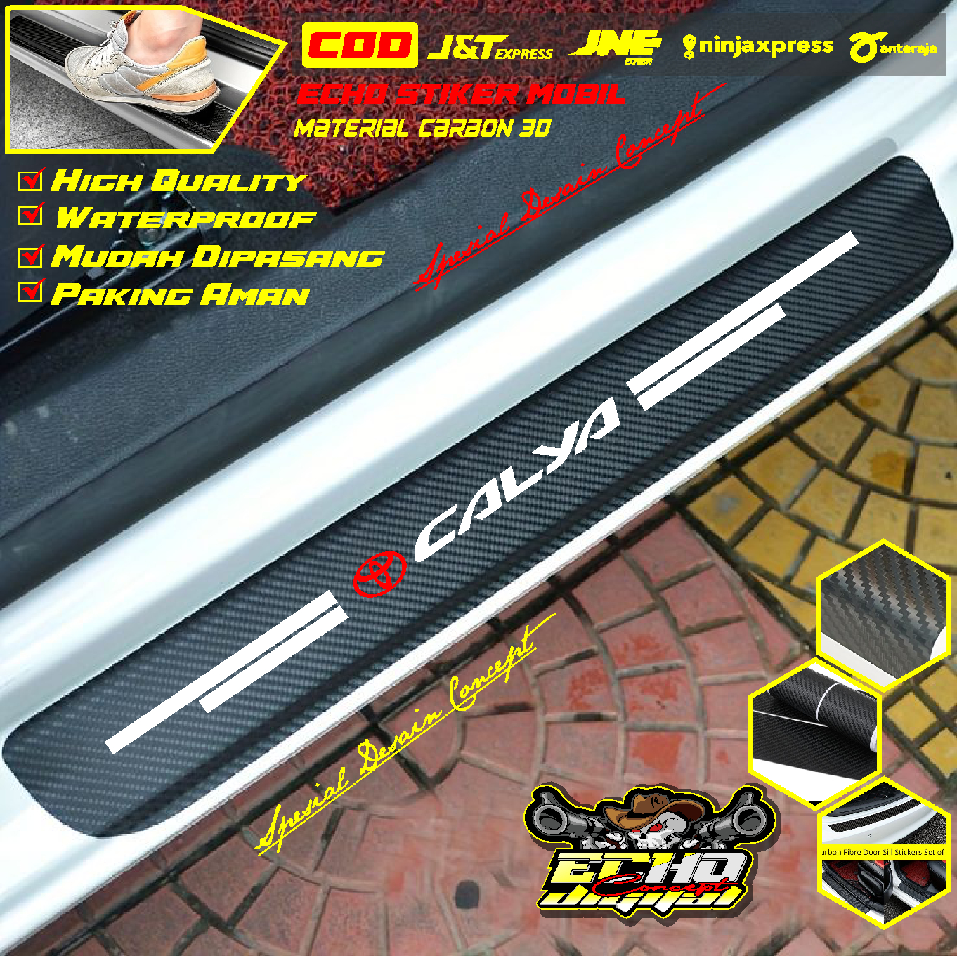 Sticker Sill Plate Carbon 3d Mobil Calya Sticker Karbon 3d Pelindung Pijakan Bumper Bagasi Toyota Calya Harga 20,000 rupiah*Gratis Ongkir