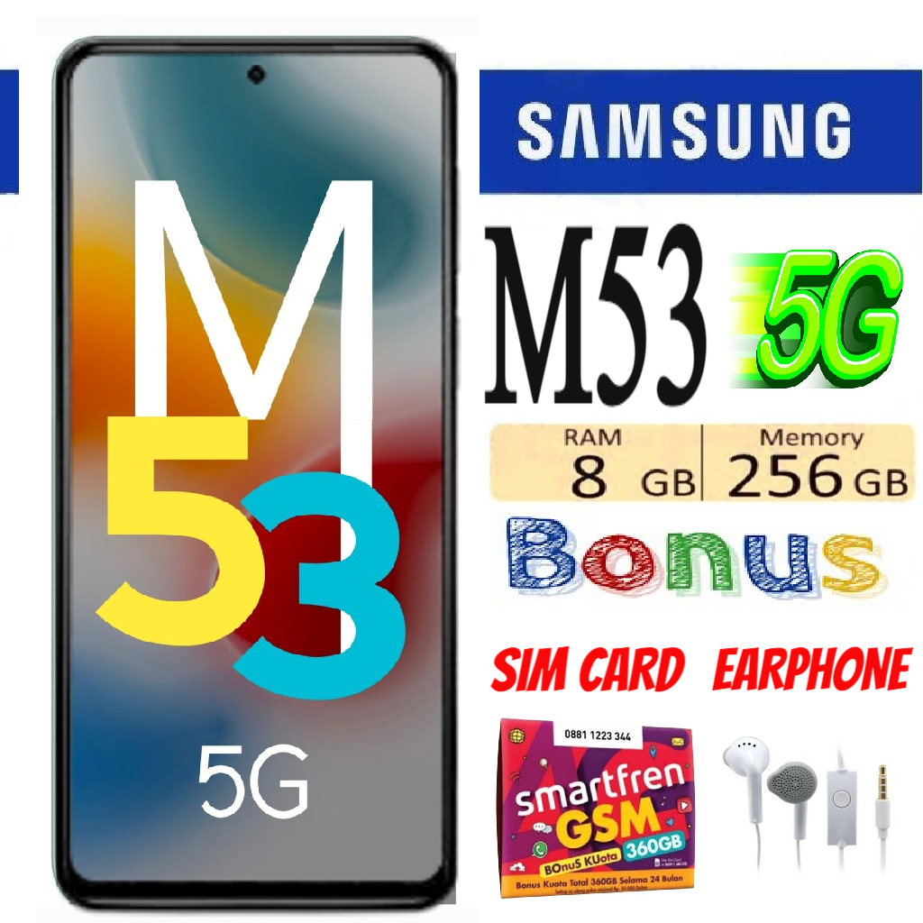 Flash Sale !!! Samsung Galaxy M53 5G RAM 8 GB ROM 256 Gb Smartphone Samsung - Free Sim Card Harga 3,900,000 rupiah*Gratis Ongkir