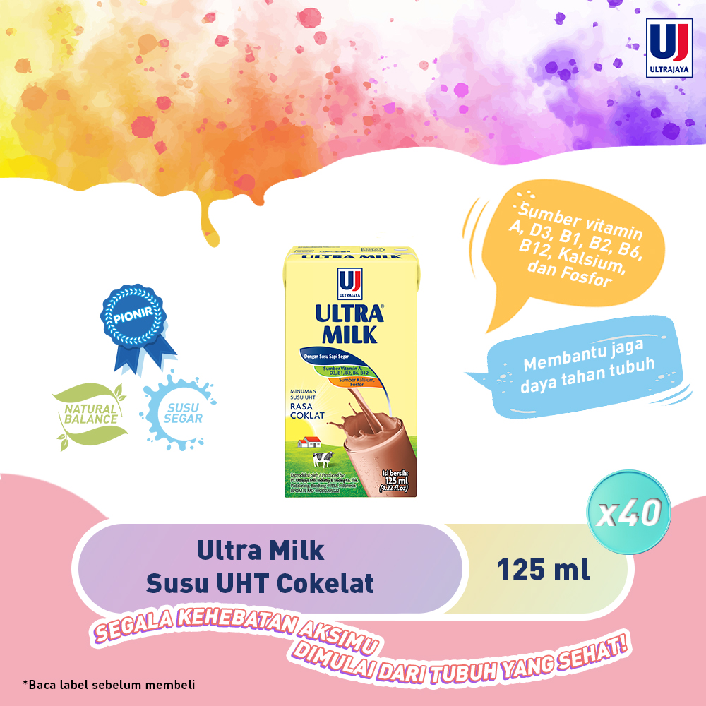 Ultra Milk Susu UHT Cokelat 125ml isi 40 pcs [Karton] Harga 124,700 rupiah*Gratis Ongkir
