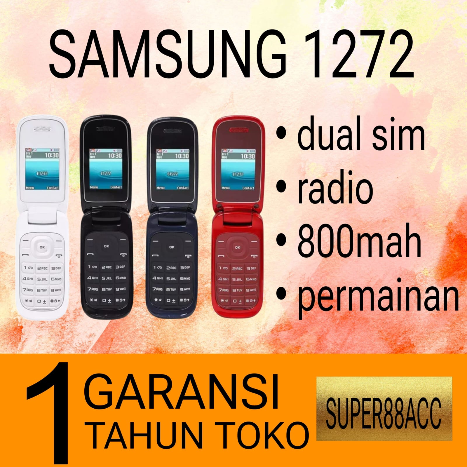New Samsung Gt-E1272 Cellphone [Red] [1 Year Warranty] Folding Cellphone, Dual Sim Harga  162,900 Ringgit*Penghantaran Percuma
