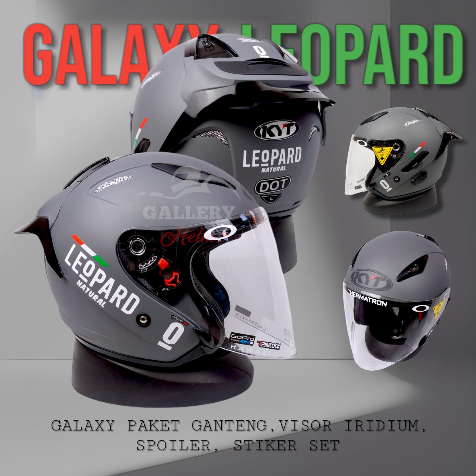 HELM KYT GALAXY FLAT R SOLID GORILA GREY PAKET GANTENG LEOPARD HELM KYT  HALF FACE