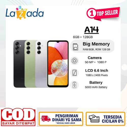 Samsung Galaxy A14 LTE 4-triple camera 50MP-warranty-black, 6/128GB Harga 1,500,000 rupiah*Gratis Ongkir