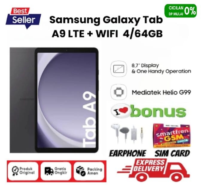 Samsung Galaxy Tab A9 Lte | Wifi Ram 4/64Gb - Guarantee - Fullset Harga 1,550,000 rupiah*Gratis Ongkir