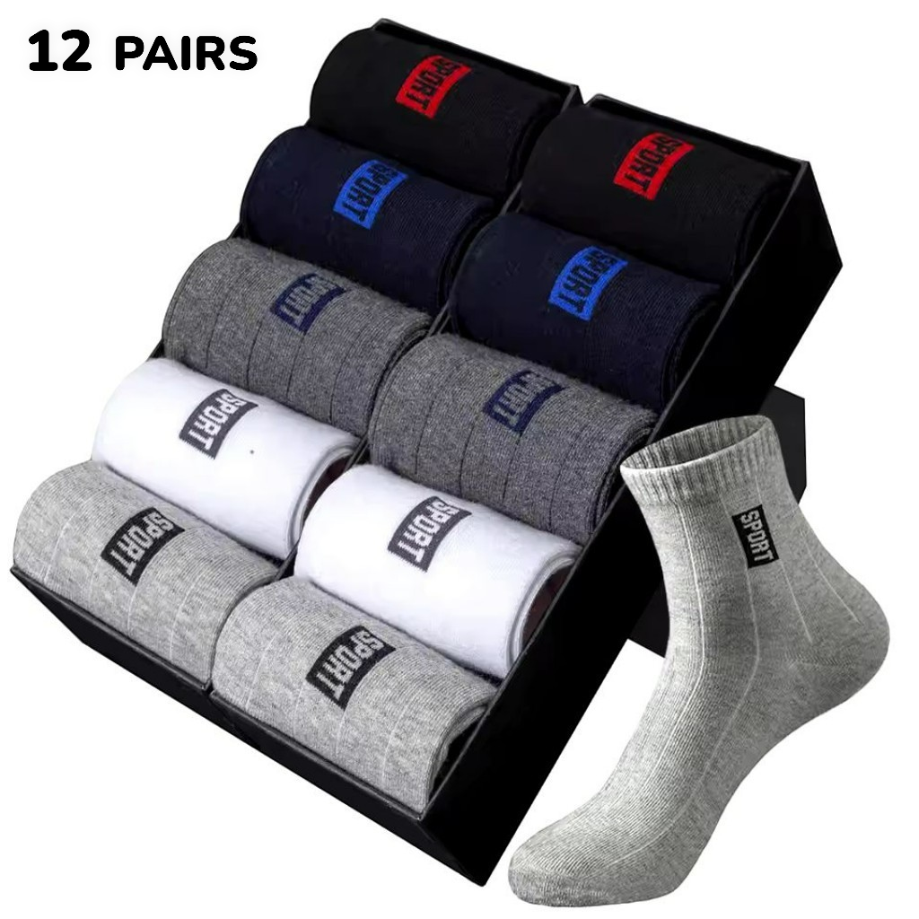 Paket 12 Pasang, Kaos kaki Pria Dewasa Kerja Kantoran Motif Sport Pendek Dibawah Betis Bahan Katun PE Lembut Harga 24,000 rupiah*Gratis Ongkir