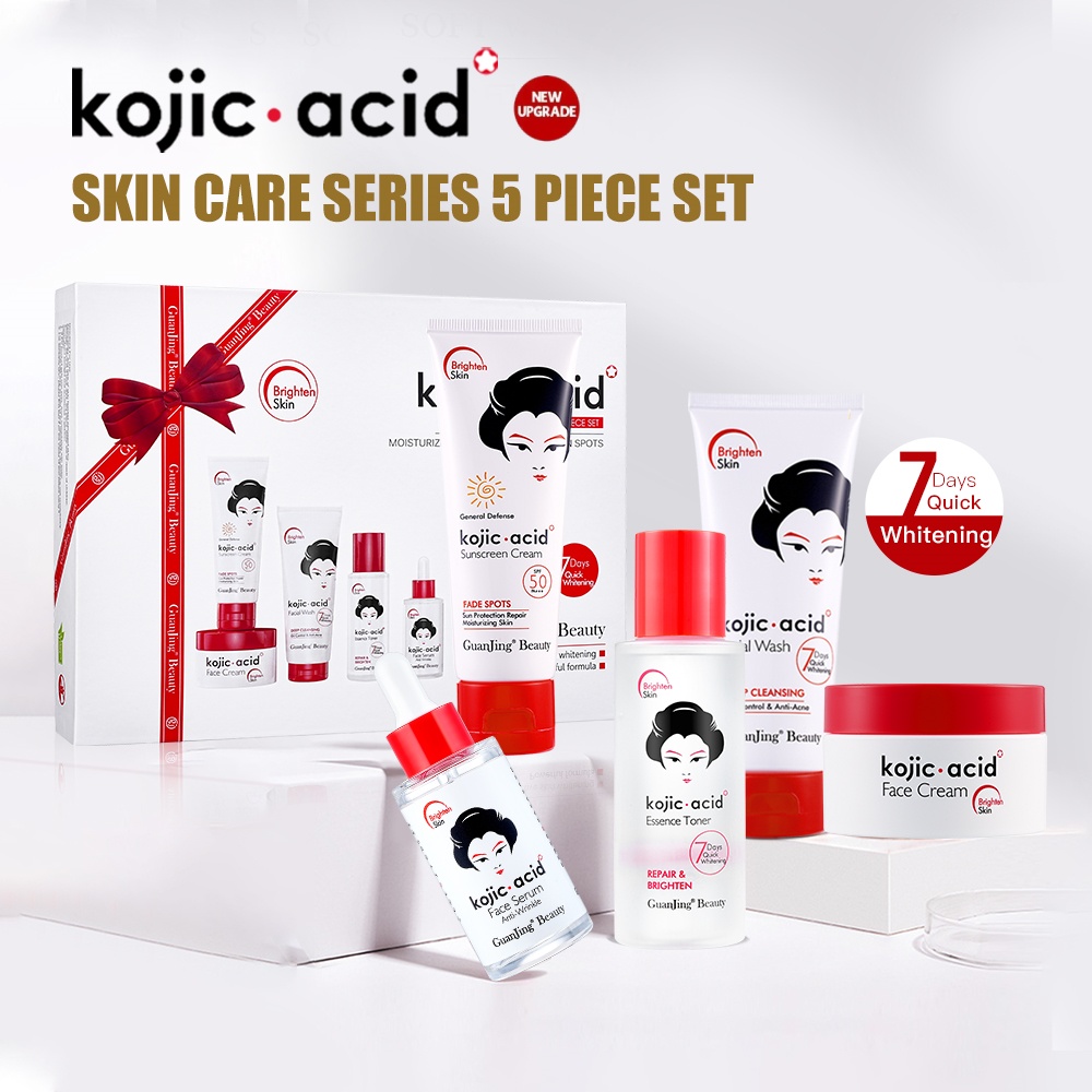 【Giftbox】Kojic Acid 5in1 Brighting Guanjing hadiah Paket Skincare Paket Moisturizer Cleanser Essence S…