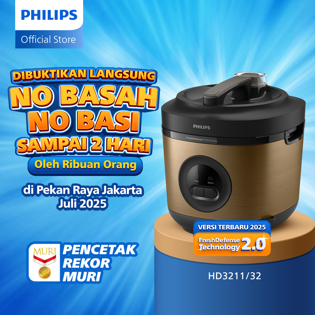 Philips Rice Cooker 1.8 L - 3000 Premium Series Hd3211/32 - Gold - Bakuhanseki Inner Pot - Non-Stick - Freshdefense Technology - No Rice Clumping - 400 Watt Harga 660,000 rupiah*Gratis Ongkir
