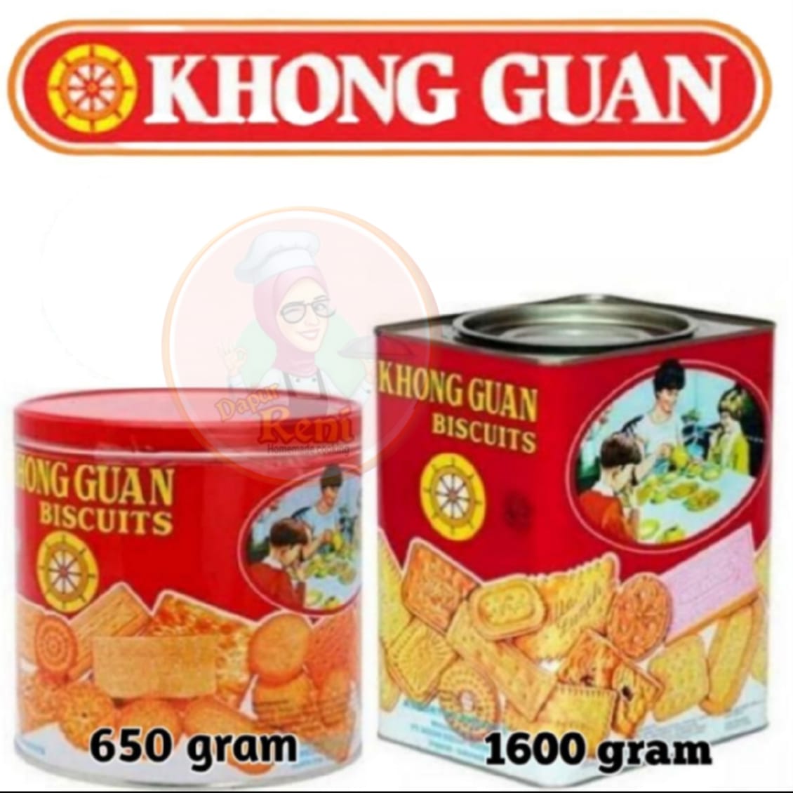 1600 grams and 650 grams canned red Khong Guan biscuits, Eid cake