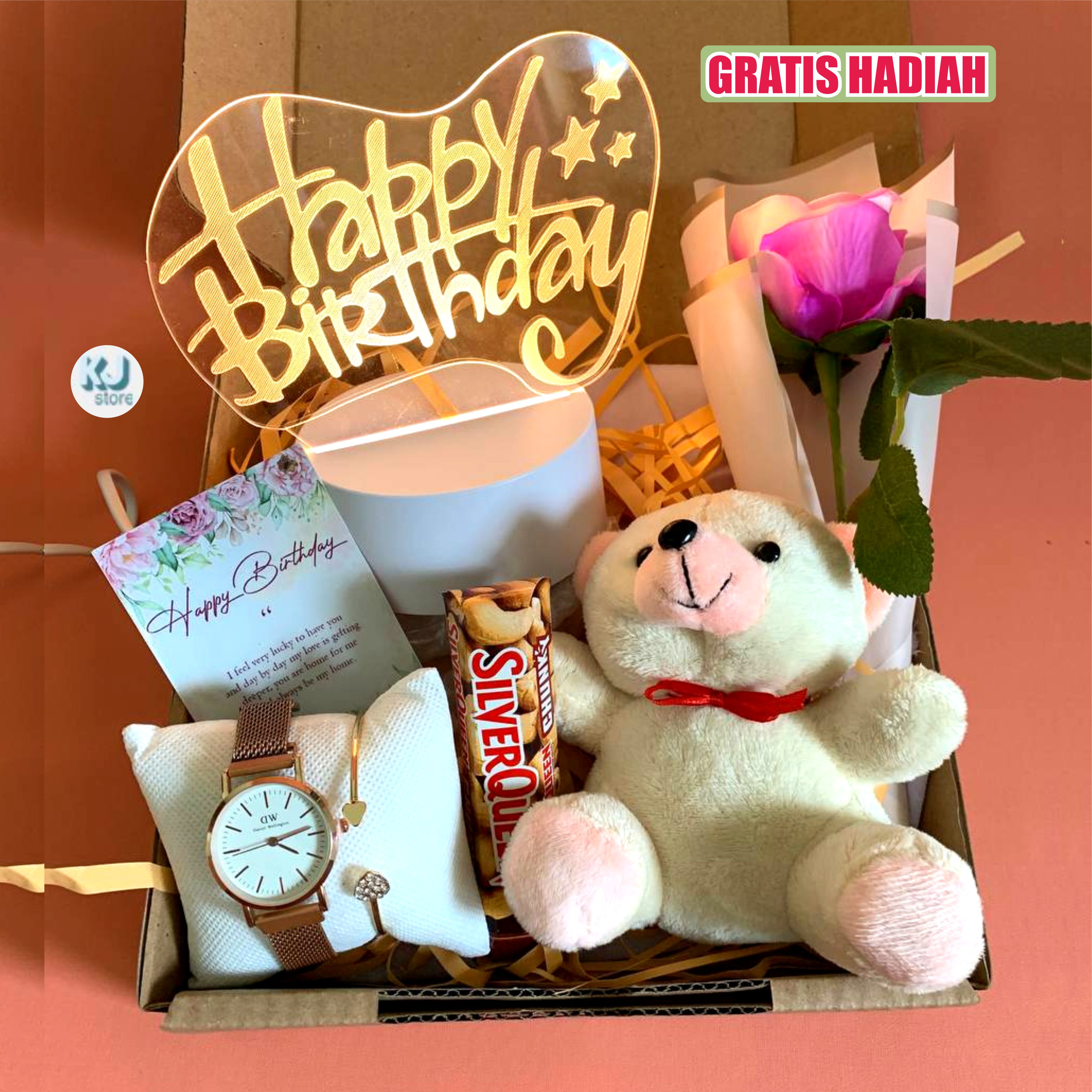 Hadiah Anniversary dan Valentine - Hampers Kado Ulang Tahun Cewek Led Jam Coklat Romantis dn Estetik