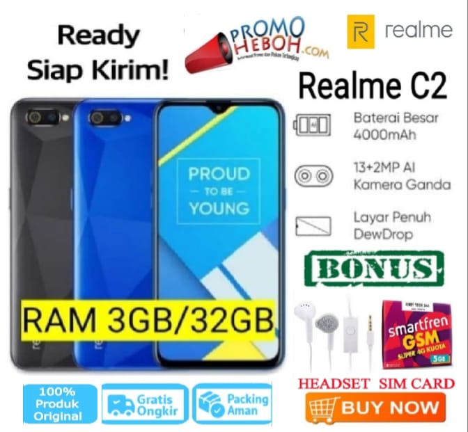 Realme C2 | Android | 3/32 GB | Baterry 4000 mAh | Chipset MediaTek Helio P22 | Garansi | FULLSET Giá 950,000 Đồng*Miễn phí vận chuyển