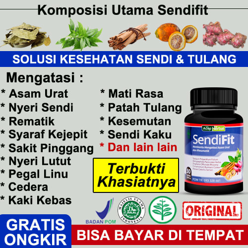 Herbal Sendifit / Sendi Fit Kapsul Obat Asam Urat dan Rematik - Pengapuran Tulang - Tulang Keropos - Patah Tulang, Saraf Kejepit, Saraf Kejepit Bokong - Syaraf Kejepit Pada kaki, Saraf Kejepit Pinggang, Saraf Kejepit Tulang Ekor, Saraf kejepit Di Leher Harga 137,000 rupiah*Gratis Ongkir