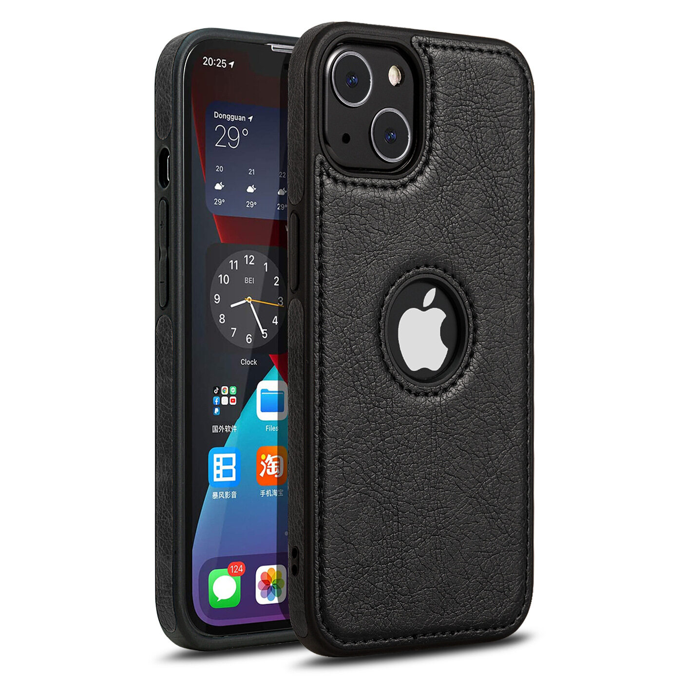 With Logo Hole Leather Shockproof Phone Case For iPhone 15 14 Pro - Main Image