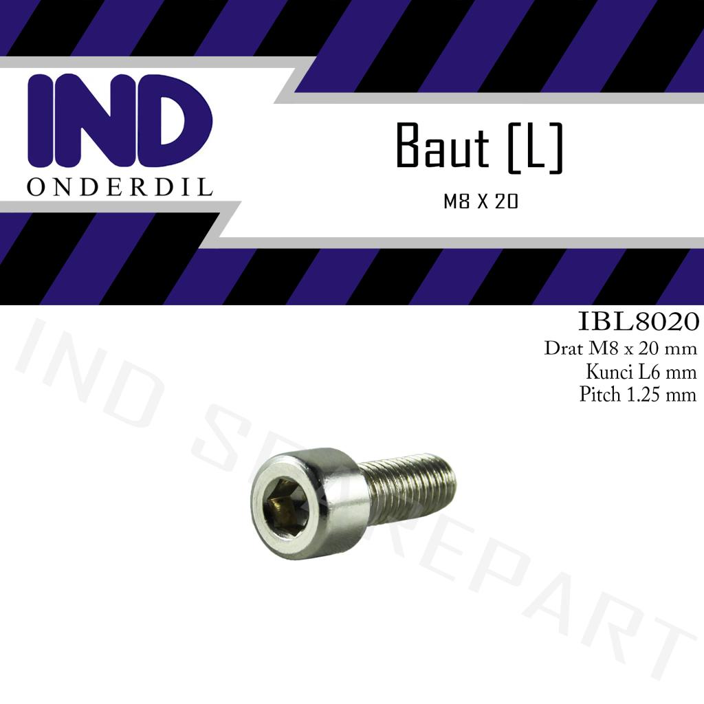 Baut-Baud-Bolt L-L6 8x20-M8X20-M 8 x 20 Kunci-K 5 P-Pitch 1.25 Giá 3,190 Đồng*Miễn phí vận chuyển