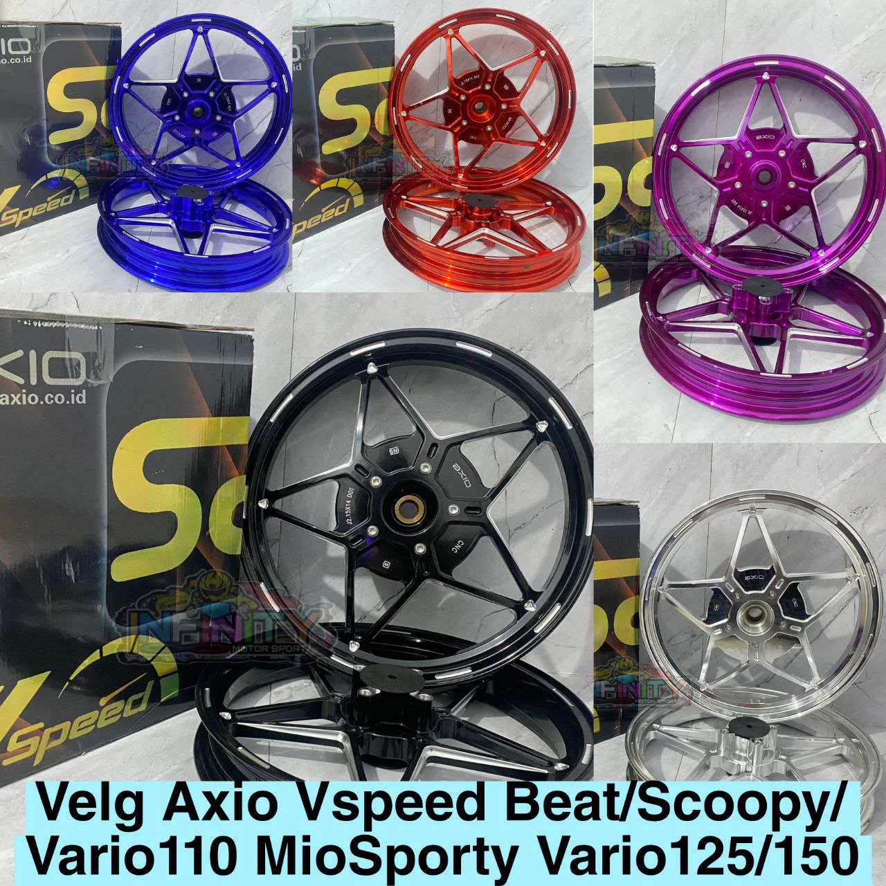 VELG AXIO VSPEED BINTANG BEATKARBU BEATFI VARIO 125/150 VARIO110 MIO SPORTY/MIO SMILE VARIO125/150 Motorcycle Harga 1,482,820 rupiah*Gratis Ongkir