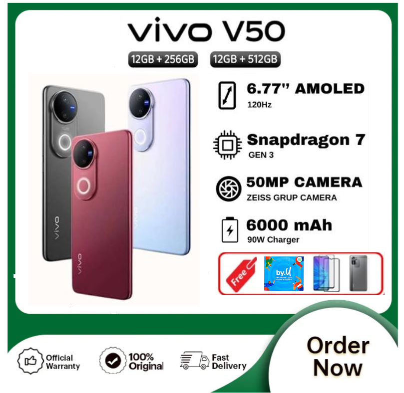 Vivo V50 (12/512GB) 5G Kamera ZEISS 50MP Video 4K 6000mAh 90W FlashCharge Al Aura Light Potrait 2.0 Chipset Qualcomm Snapdragon 7 Gen 3 - Garansi Harga  4,776,000 Ringgit*Penghantaran Percuma