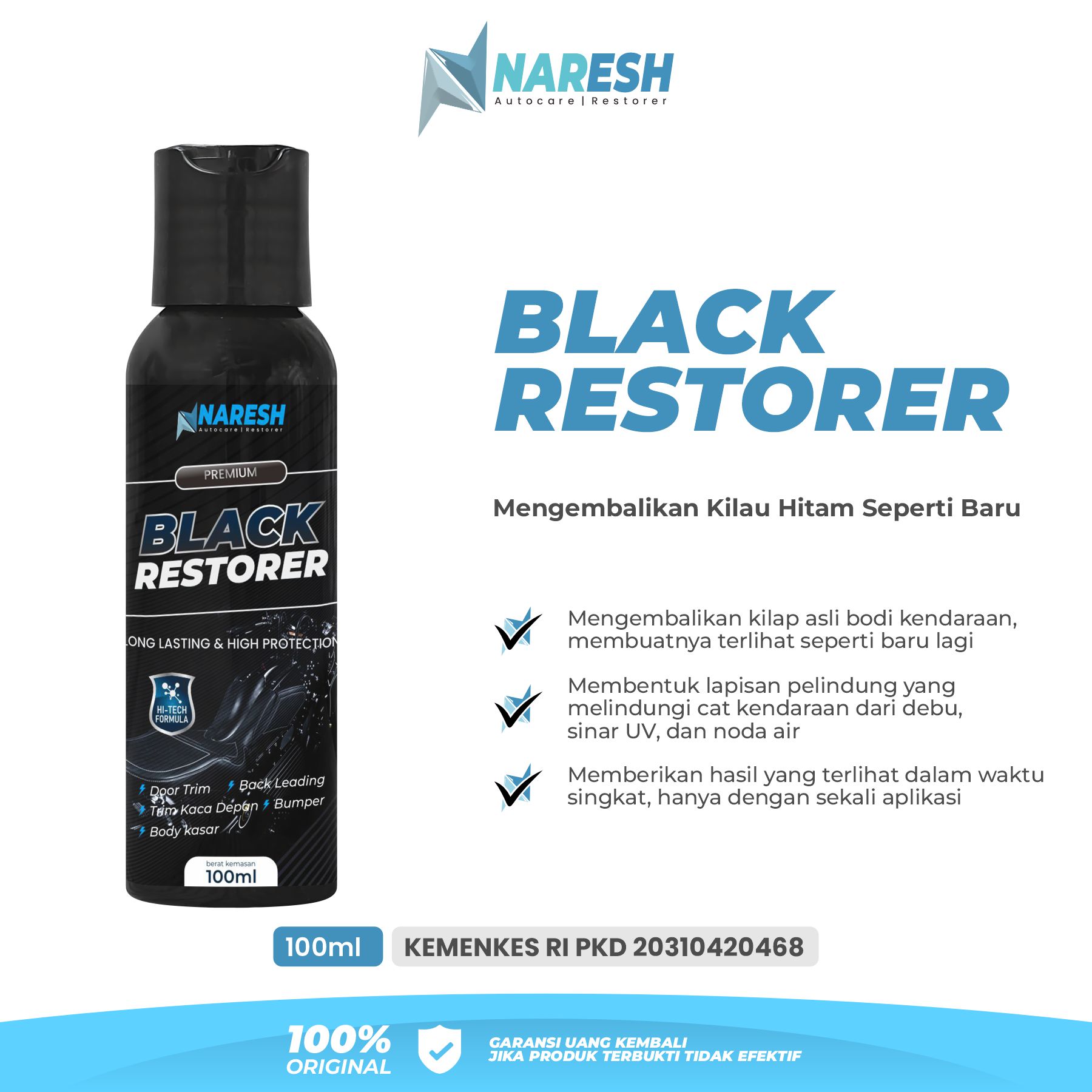 Naresh Black Magic Penghitam Body Motor Permanen Black Restorer 100ml Harga 33,000 rupiah*Gratis Ongkir