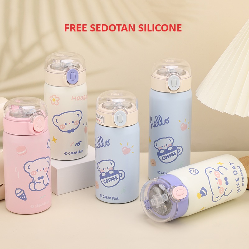 Mini Tumbler Thermos with Straw Vacuum Cup Hot & Cool 350 ml Stainless Steel 304 / Hot & Cold Resistan…