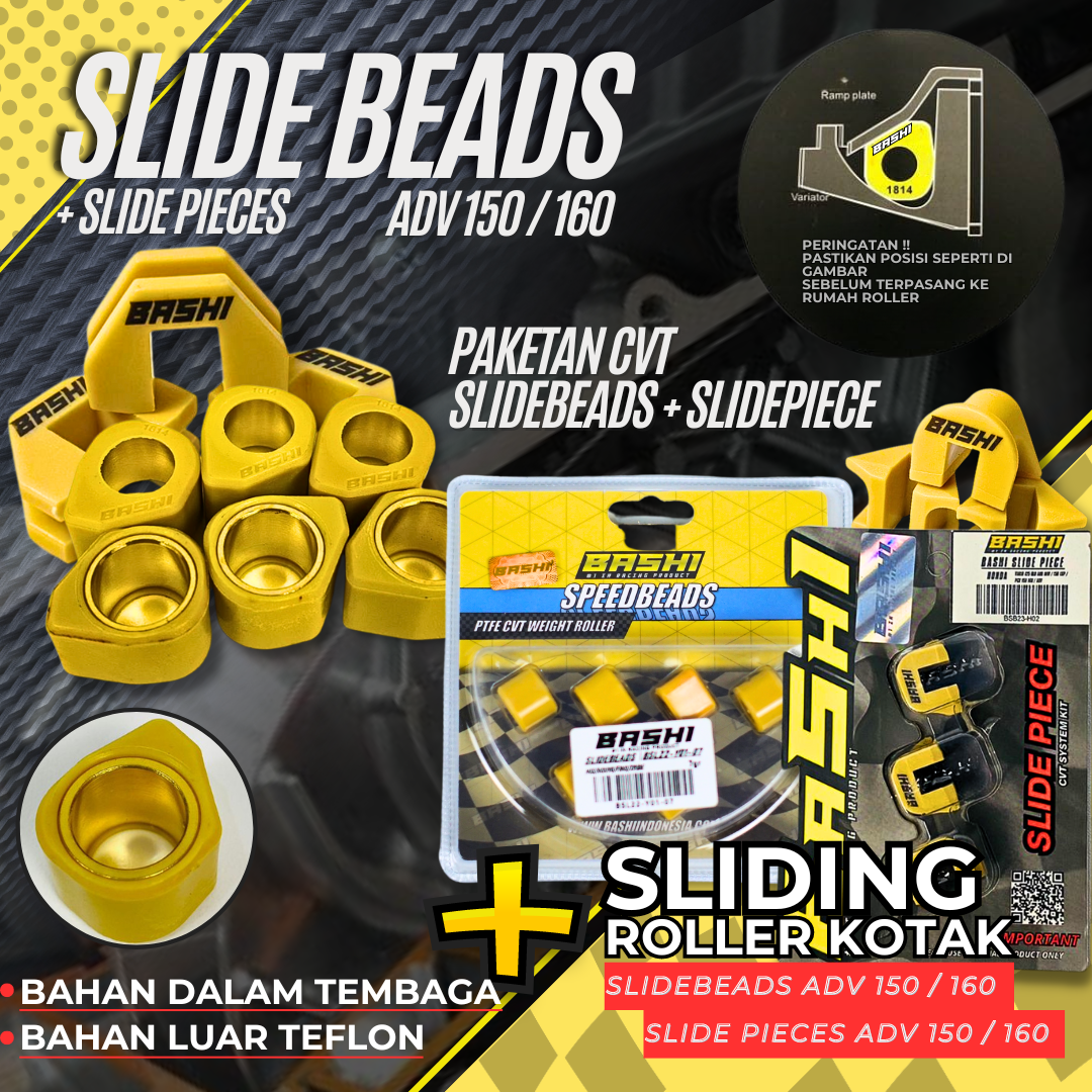 BASHI SLIDING ROLLER HONDA ADV 150/160 VESPA 125 SPIN/SKYWAVE/SKYDRIVE TEFLON RACING CVT KOTAK BASHI SLIDEBEADS H2 2015 Harga 95,000 rupiah*Gratis Ongkir