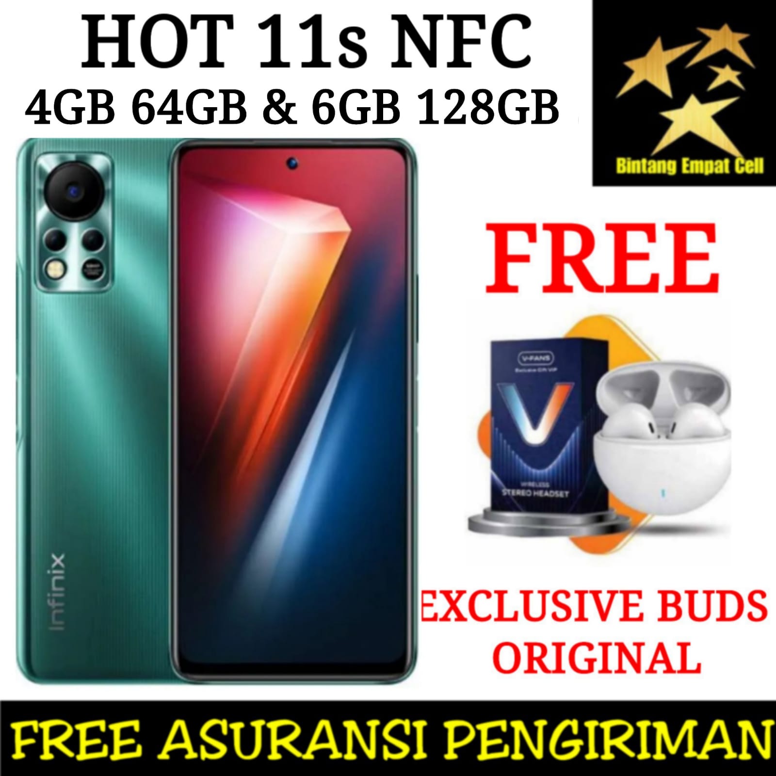 INFINIX HOT 11S NFC 4/64 & 6/128 GARANSI RESMI Giá 1,365,000 Đồng*Miễn phí vận chuyển